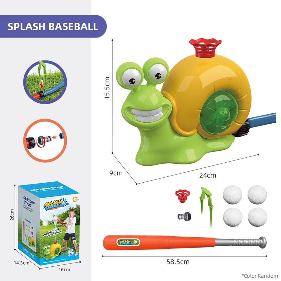 AquaSwing – Fun Water Spray Baseball Game Toy – Snail / 2 in 1 Sprinkler Baseball Set