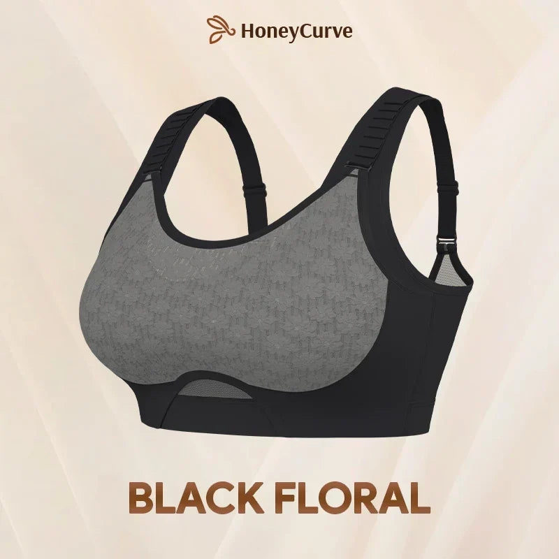 CurveCharm Pro – Soft Lift Comfort Bra – Black Floral / 30