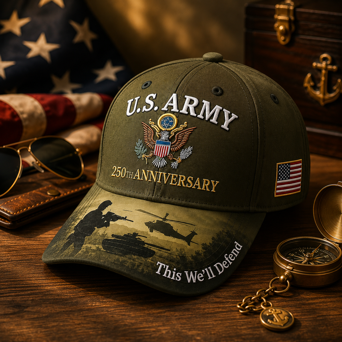 HonorStitch - 250 Years Army Anniversary Cap – Buy 1 / One Size Fits Most (Circumference 21 5/8"- Circumference 24 1/8")