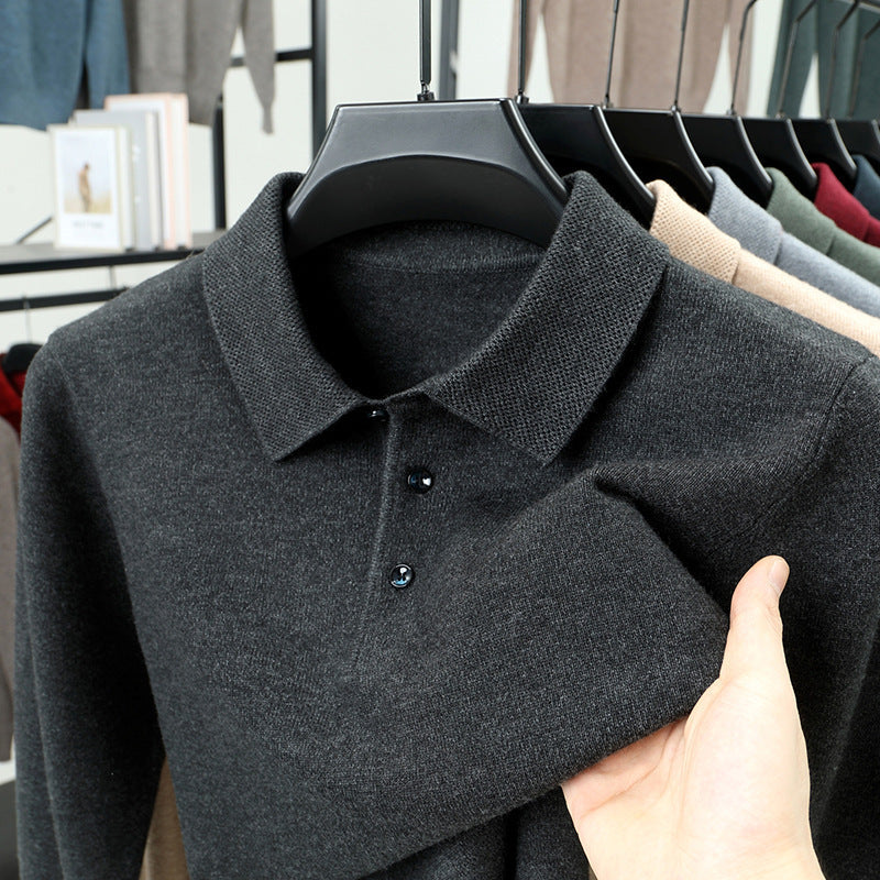 PrestigeKnit – Men's Cashmere Polo Sweater – Blackish Gray / S