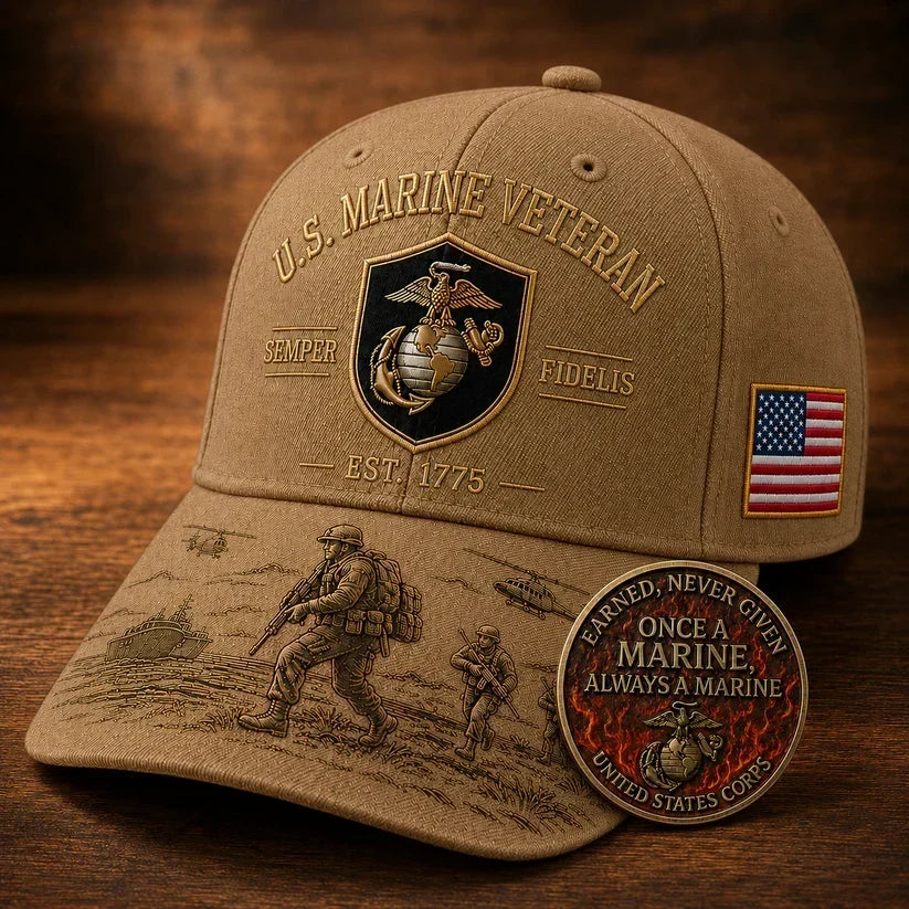 PatriotCrest – faithful Marine Legacy Cap – Khaki / One Size Fits Most(Adjustable) / Free Honor Coin With Every Cap Purchase