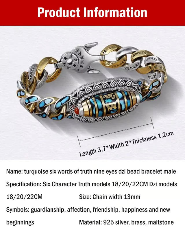 ZenAura – Turquoise Mantra Dzi Bead Bracelet – image 7