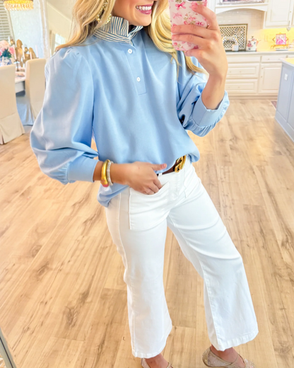 AuraLeaf – Feminine Patchwork Top – Blue / S
