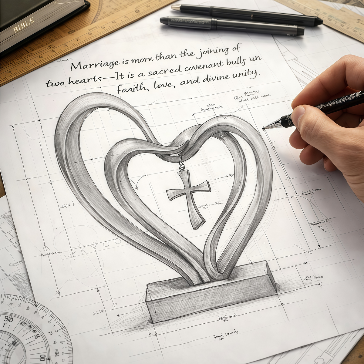 Marriage Takes Three – Entwined Heart & Cross Christian Wedding Sculpture – image 12