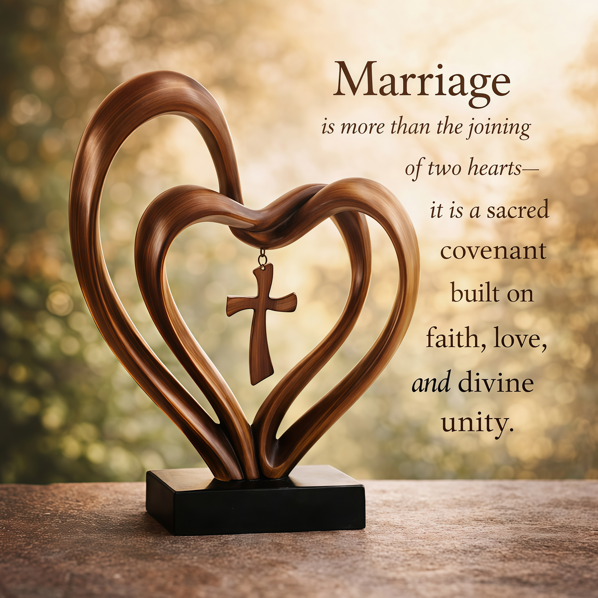 Marriage Takes Three – Entwined Heart & Cross Christian Wedding Sculpture – image 2