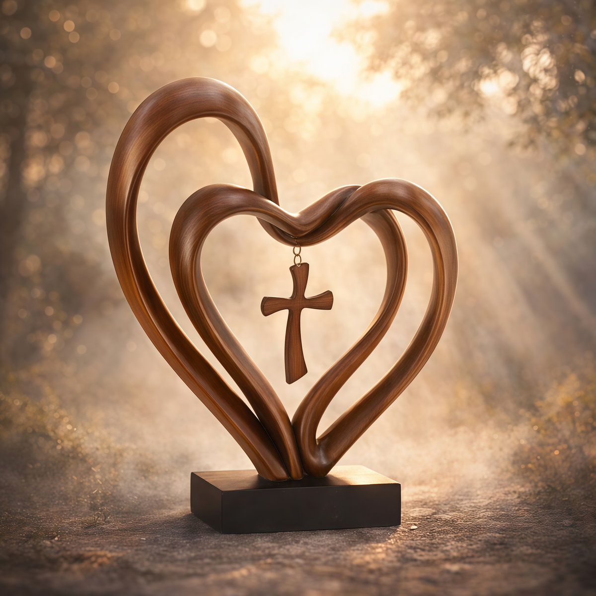 Marriage Takes Three – Entwined Heart & Cross Christian Wedding Sculpture – image 11
