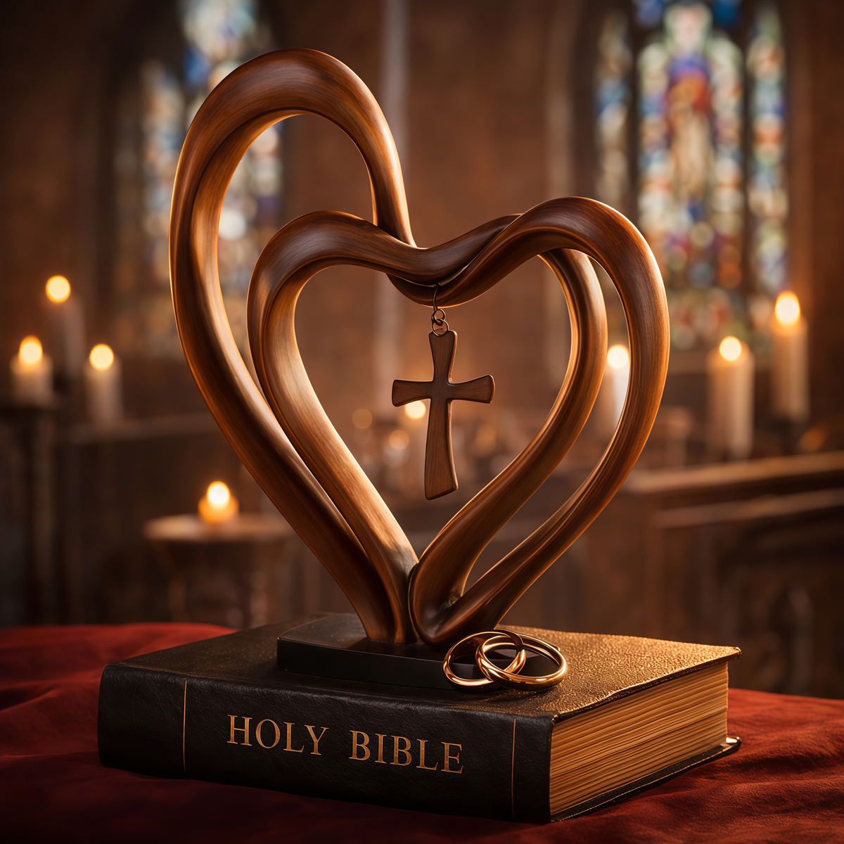 Marriage Takes Three – Entwined Heart & Cross Christian Wedding Sculpture – image 14
