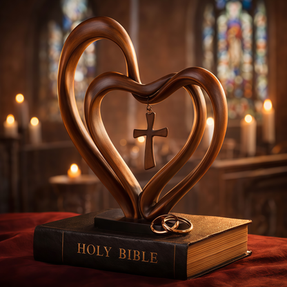 Marriage Takes Three – Entwined Heart & Cross Christian Wedding Sculpture – image 14