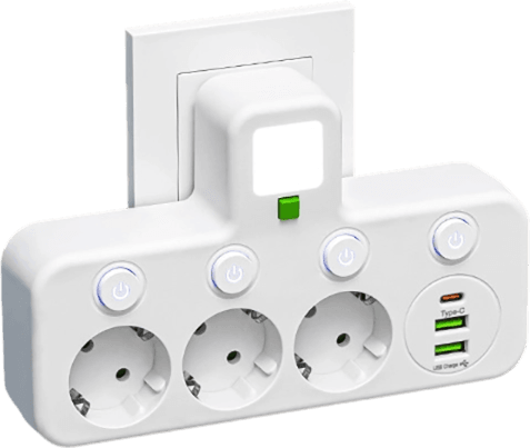 FusionPlug - Smart Energy Station – White / 2 power outlets + 2 USB ports + 1 Type-C port / Power outlet (without desktop cable organizer)