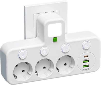 FusionPlug - Smart Energy Station – White / 2 power outlets + 2 USB ports + 1 Type-C port / Power outlet (without desktop cable organizer)