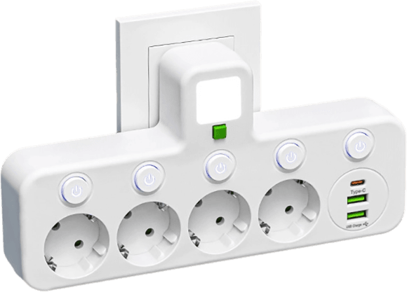 FusionPlug - Smart Energy Station – White / 4 power outlets + 2 USB ports + 1 Type-C port / Power outlet (without desktop cable organizer)