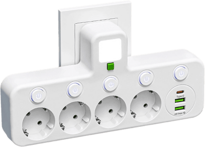 FusionPlug - Smart Energy Station – White / 4 power outlets + 2 USB ports + 1 Type-C port / Power outlet (without desktop cable organizer)