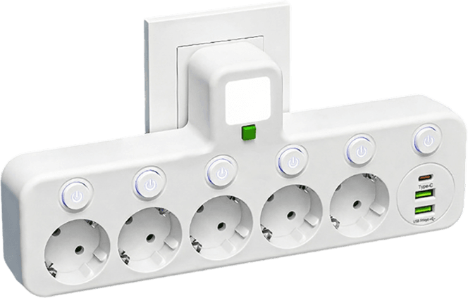 FusionPlug - Smart Energy Station – White / 5 power outlets + 2 USB ports + 1 Type-C port / Power outlet (without desktop cable organizer)