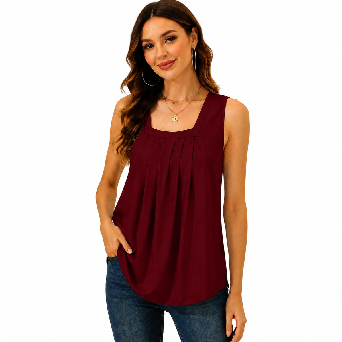 LunaFit – Lightweight Sleeveless Summer Tank Top – Burgundy / Large / US 14-16