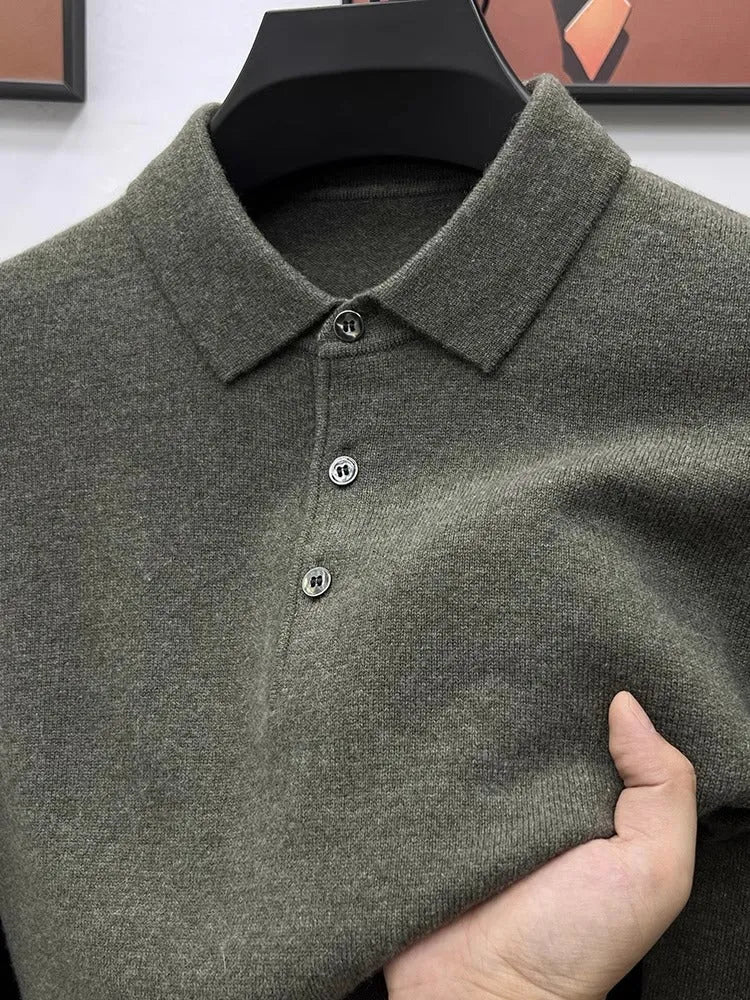 PrestigeKnit – Men's Cashmere Polo Sweater – Army Green / S