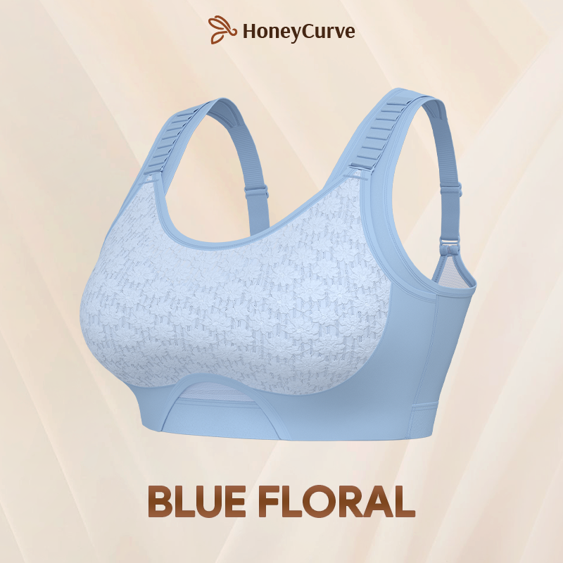 CurveCharm Pro – Soft Lift Comfort Bra – Blue Floral / 30