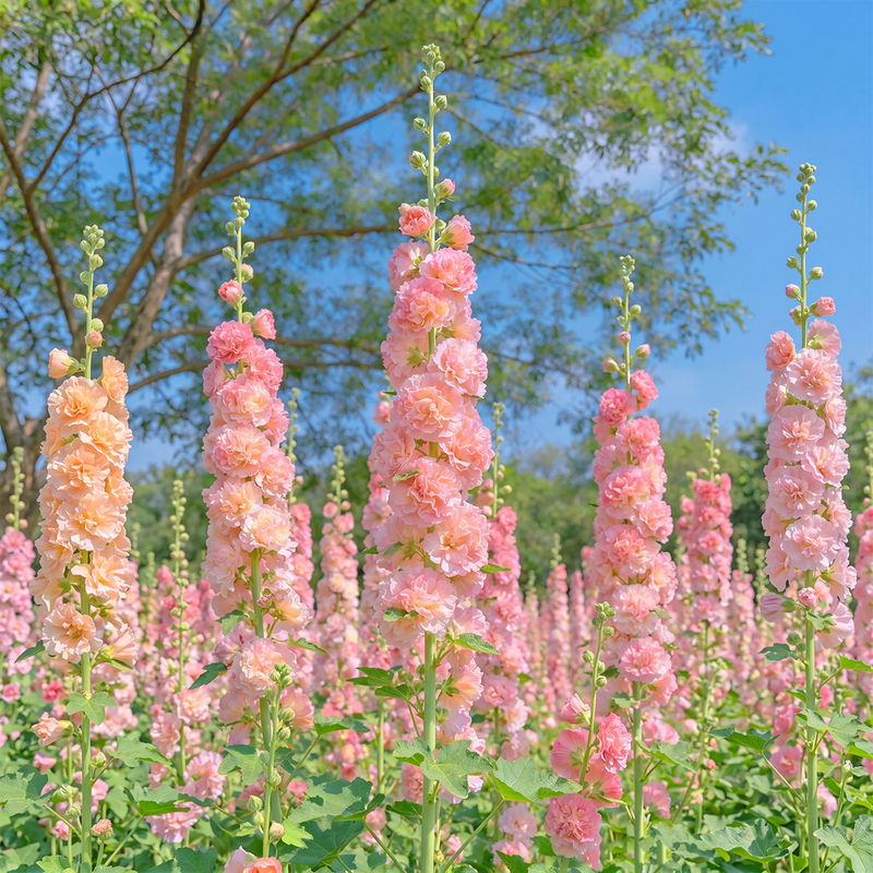 BloomMajesty – Premium Double Hollyhock Seeds – Peaches & Dreams / Starter Bundle (2 Plants)