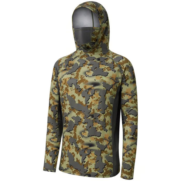 SunGuardPro - UPF 50+ Camo Hunting & Fishing Hoodie with Mask – Open Terrain / S