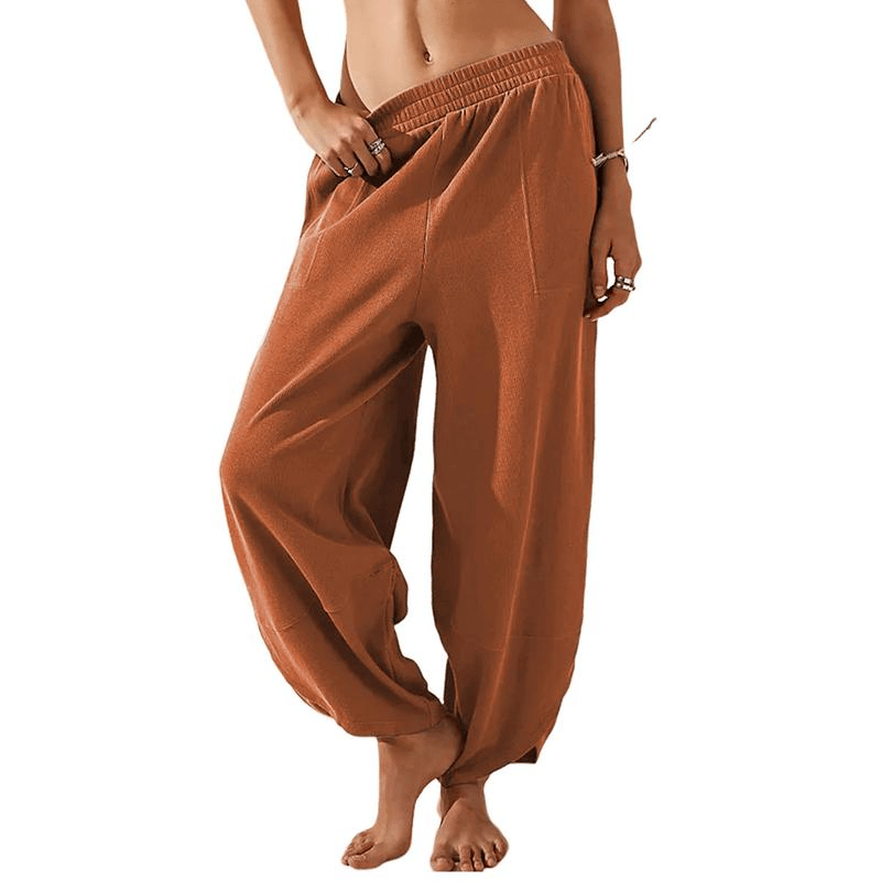LuxeFlow – Women’s Wide Leg Palazzo Harem Pants – Orange / XS
