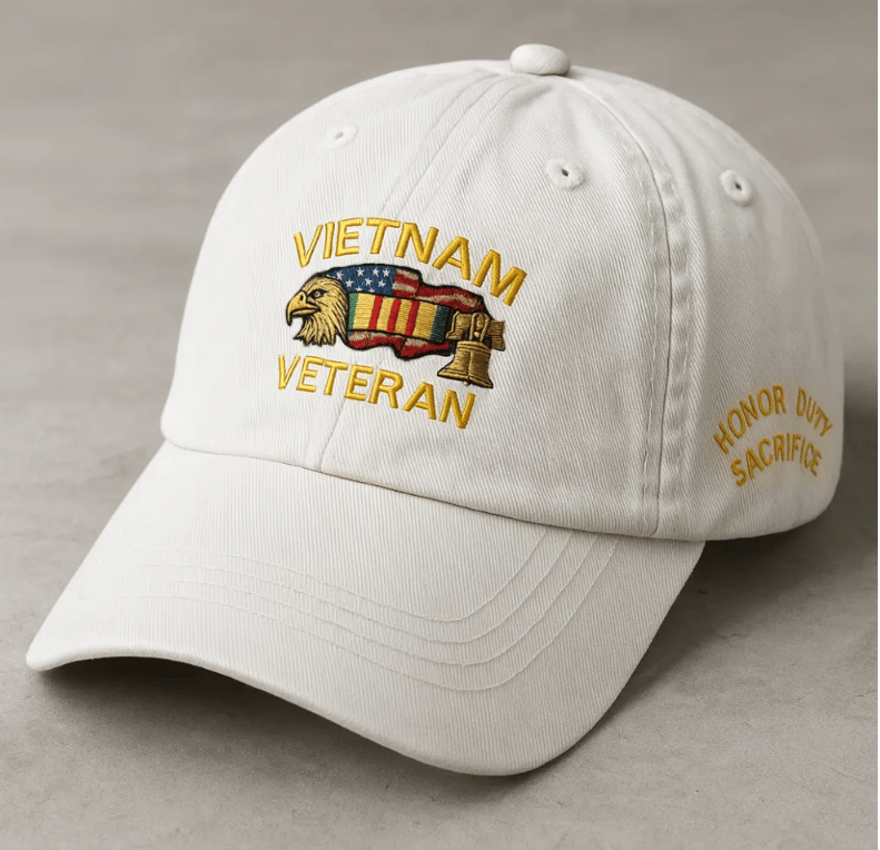 PatriotEagle – Patriotic Honor Dad Hat – White / One Size Fits Most (Circumference 22 1/8"- Circumference 24 1/8")