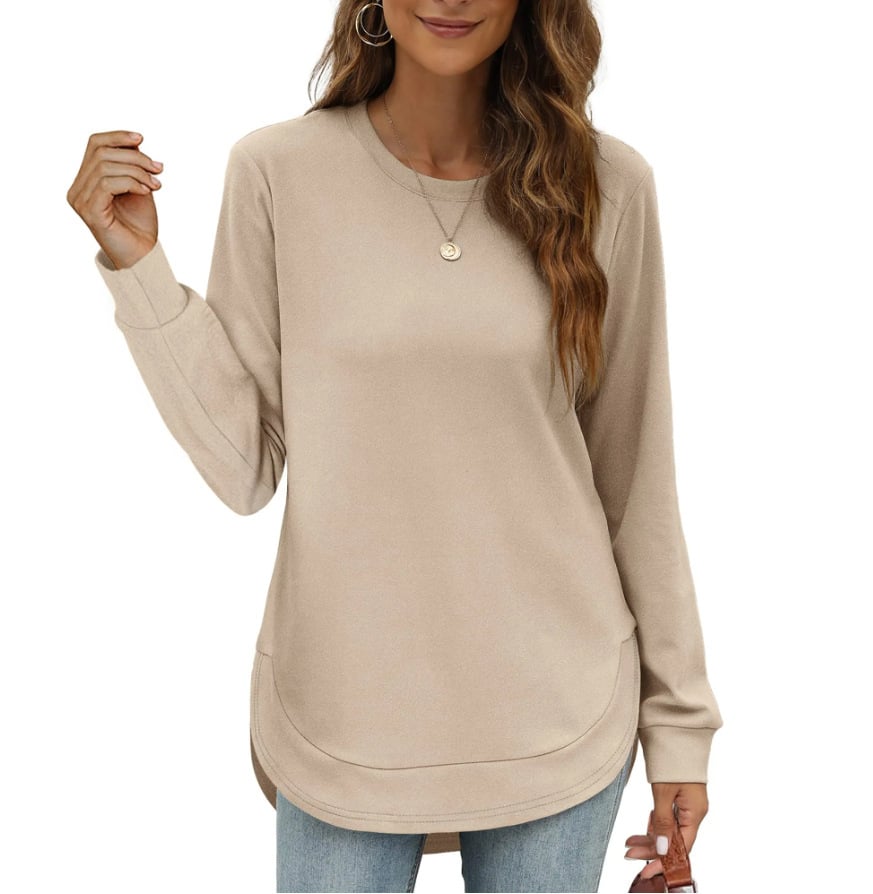 CurveFit – Soft Crewneck Sweatshirt All Day Comfort – Khaki / S