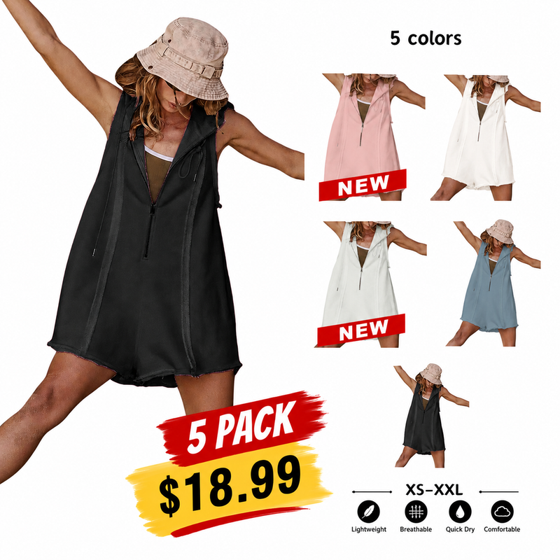 ActiveEase – Half-Zip Hooded Summer Romper – 5 PACK B $18.99 / XS