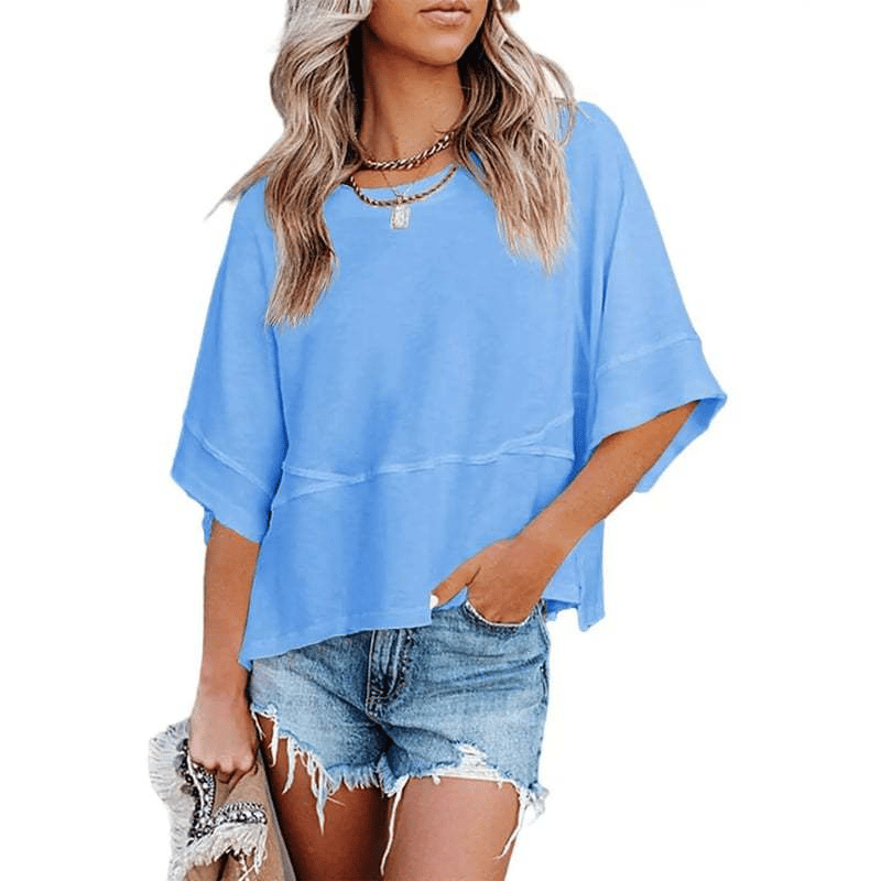 PureEase – Oversized Crewneck Comfort Summer Top – Sky Blue / S
