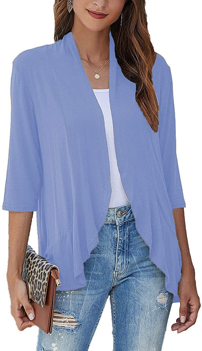 SoftDrape – Lightweight Open Front Cardigan – blue / S（US 4-6）
