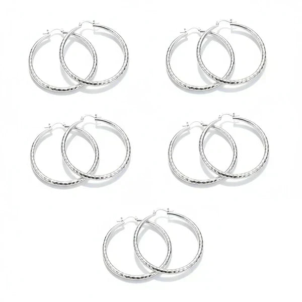 LumiLuxe – Brilliant Diamond Cut Hoop Earrings – Silver / Buy 2 Get 3 Free (5 Pairs)