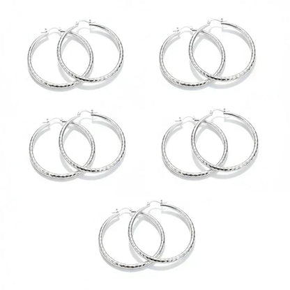 LumiLuxe – Brilliant Diamond Cut Hoop Earrings – Silver / Buy 2 Get 3 Free (5 Pairs)