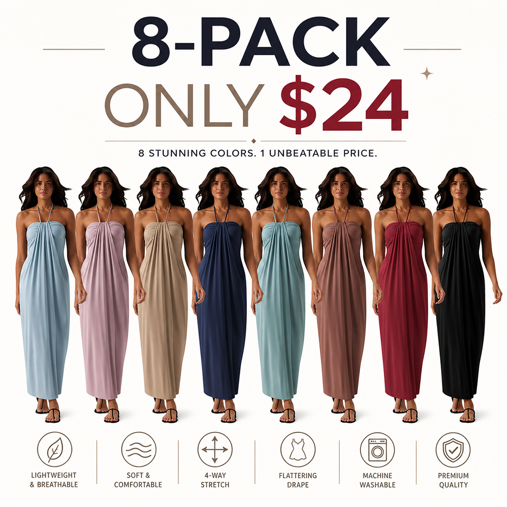 HalterTie – Elegant Back Maxi Dress with Pockets – 8-PACK (one of each other) / XS