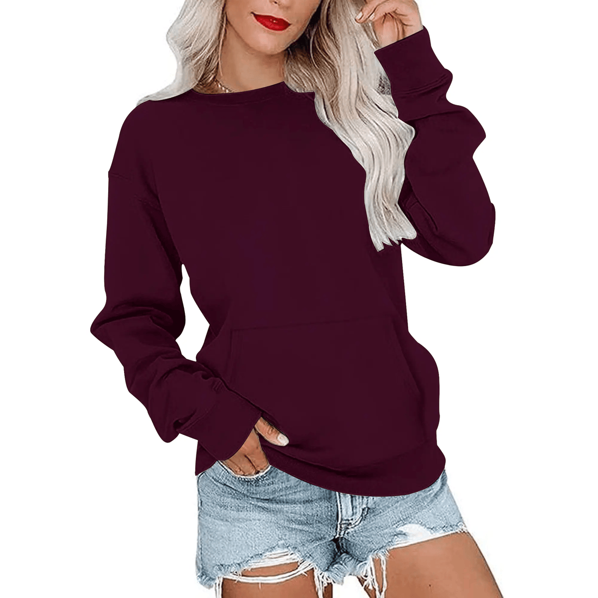CozyCore – Women’s Crewneck Hoodless Sweatshirt – Burgundy / S