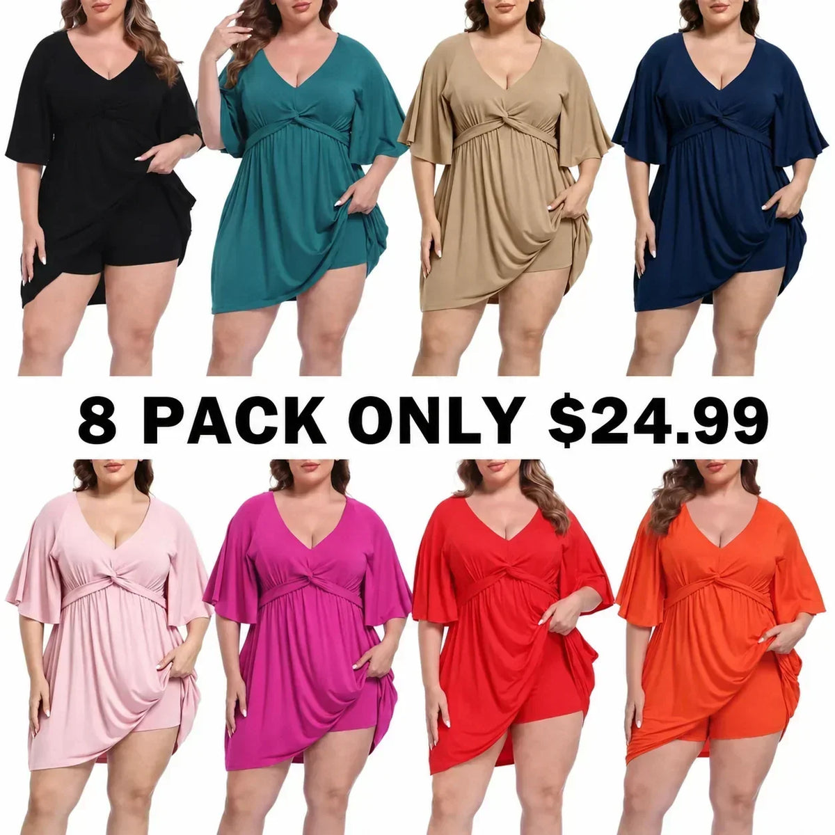 CurvaBelle – Plus Size Romper Dress – 8-PACK (Contains all colors / XS