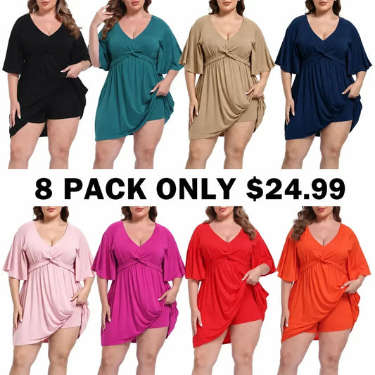 CurvaBelle – Plus Size Romper Dress – 8-PACK (Contains all colors / XS