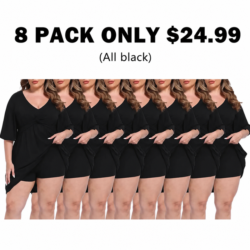 CurvaBelle – Plus Size Romper Dress – 8-PACK (Black) / XS