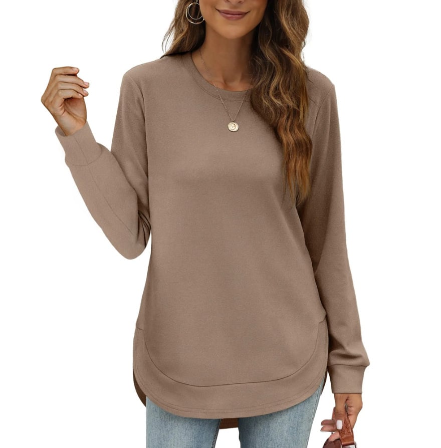CurveFit – Soft Crewneck Sweatshirt All Day Comfort – Brown / S