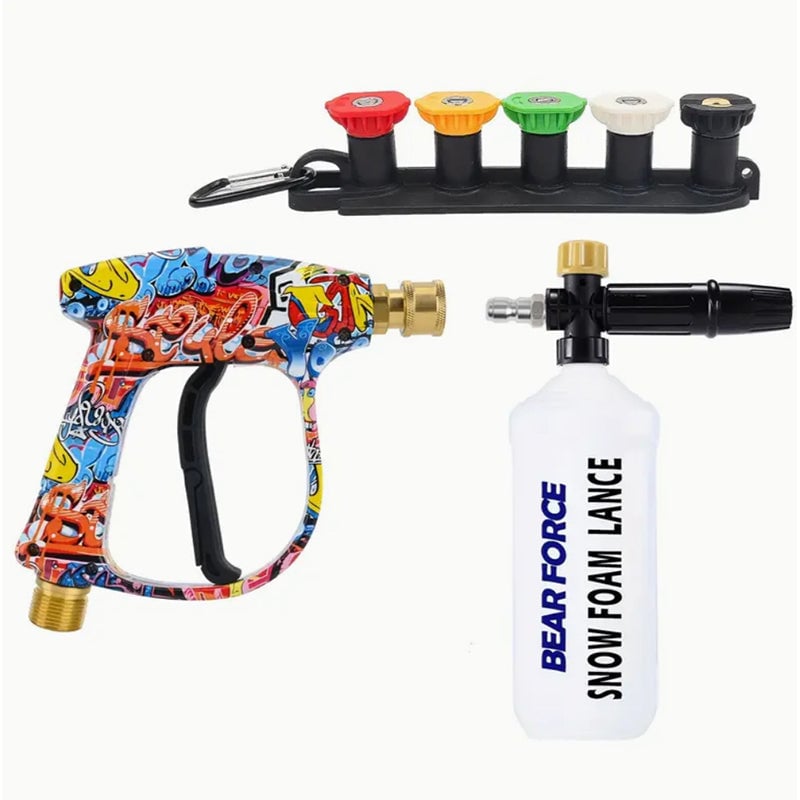 PowerWash Pro – 5 Tip Spray System – 1*Painted water gun + 5*color spray nozzle + 1*nozzle base set + 1*1L spray bottle