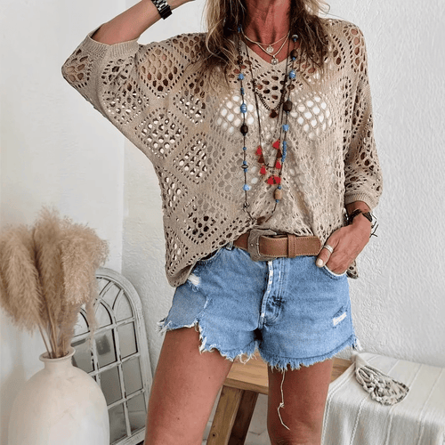 LunaCrochet – Summer Bohemian Top – Khaki / S