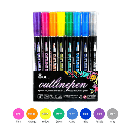 GlowStroke – Double Line Outline Marker Pens – 8 Counts