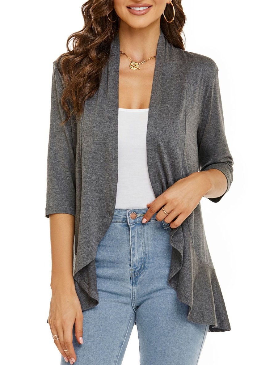 SoftDrape – Lightweight Open Front Cardigan – gray / S（US 4-6）
