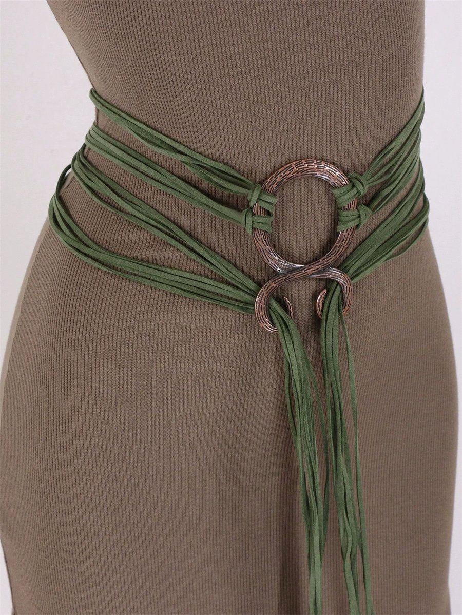 NordicForge – Viking Braided Leather Belt Set – Green / Retro
