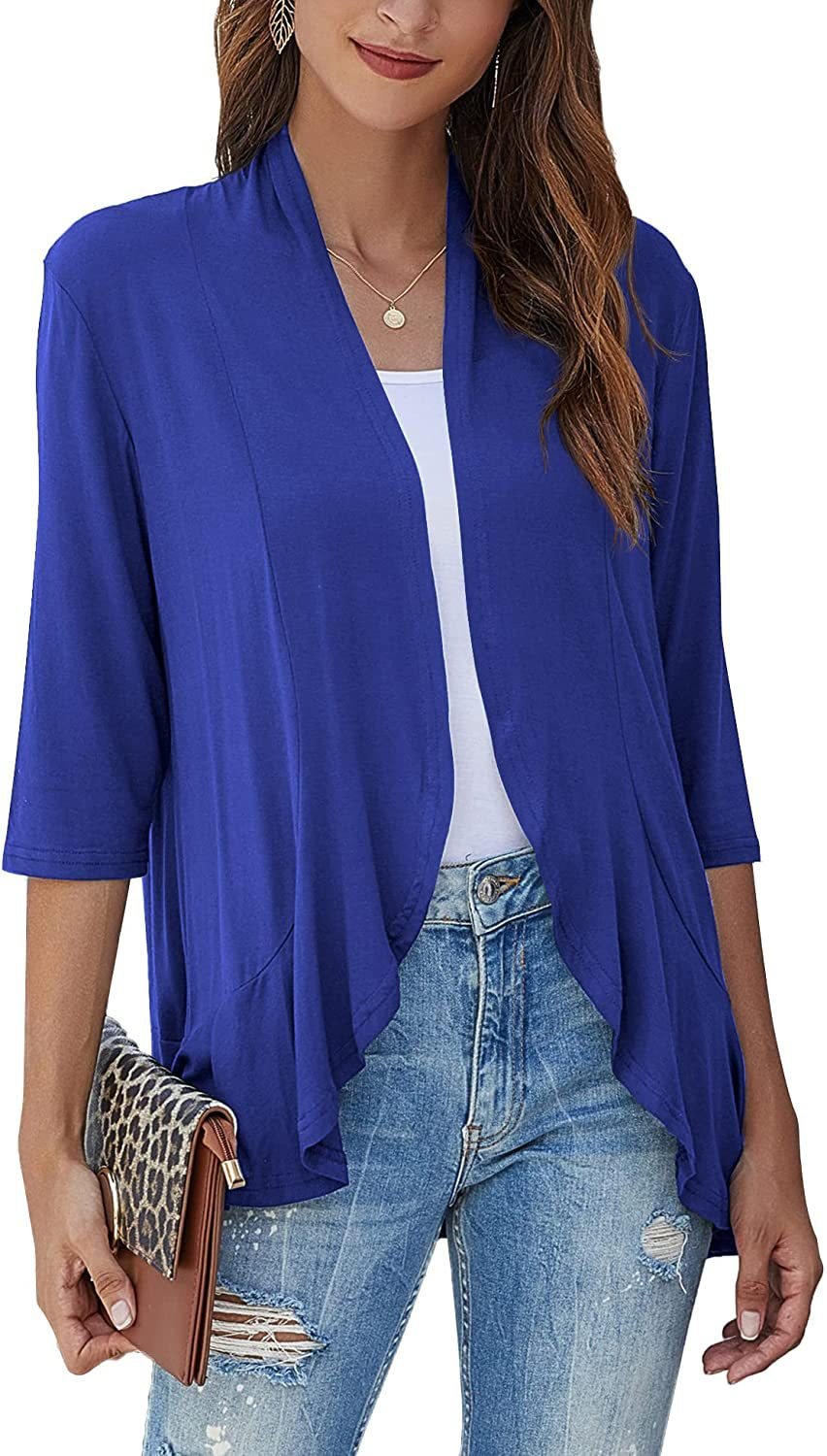 SoftDrape – Lightweight Open Front Cardigan – royal blue / S（US 4-6）
