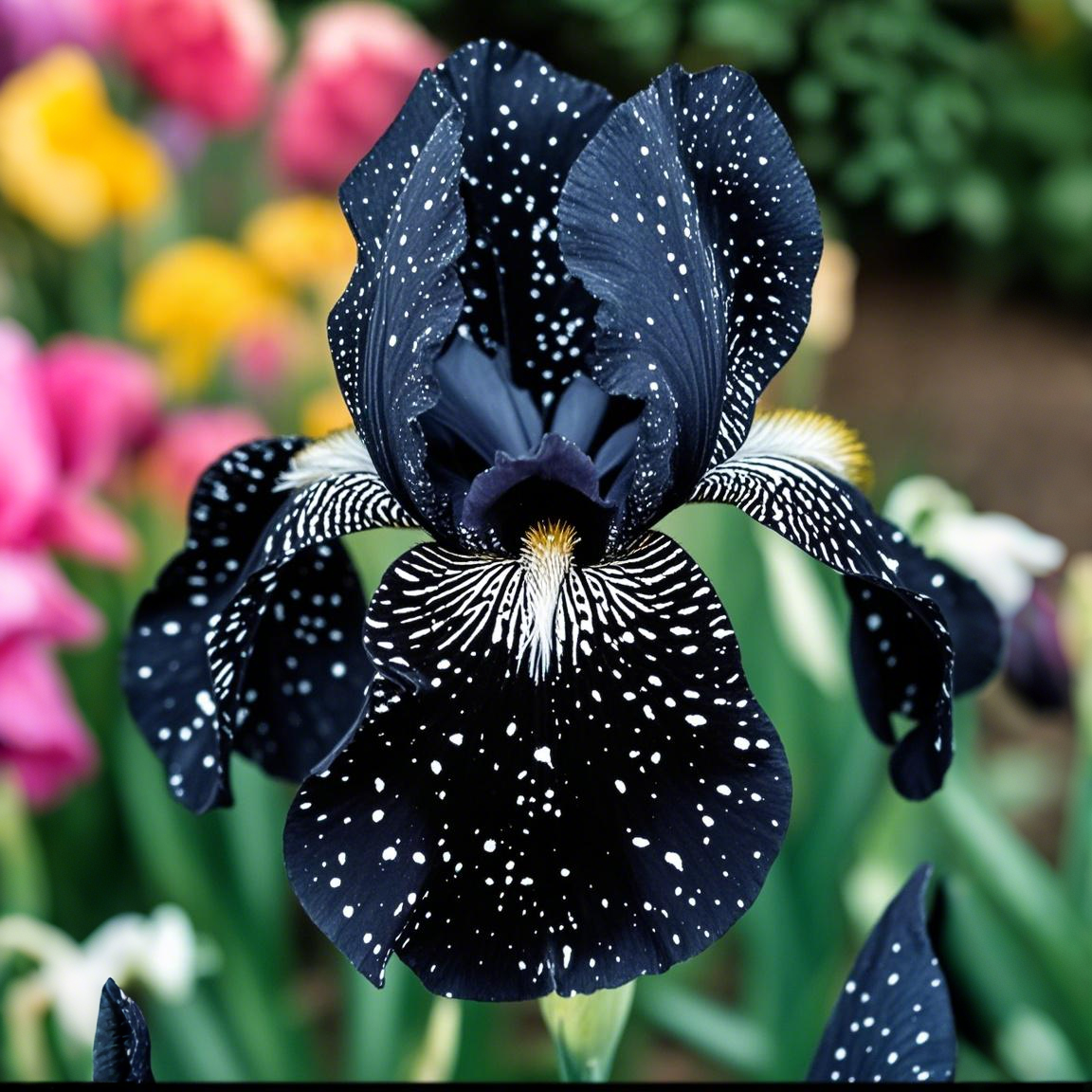BloomAura – Exotic Tall Bearded Iris Flower – Black Starry Night / 2 Iris Rhizomes