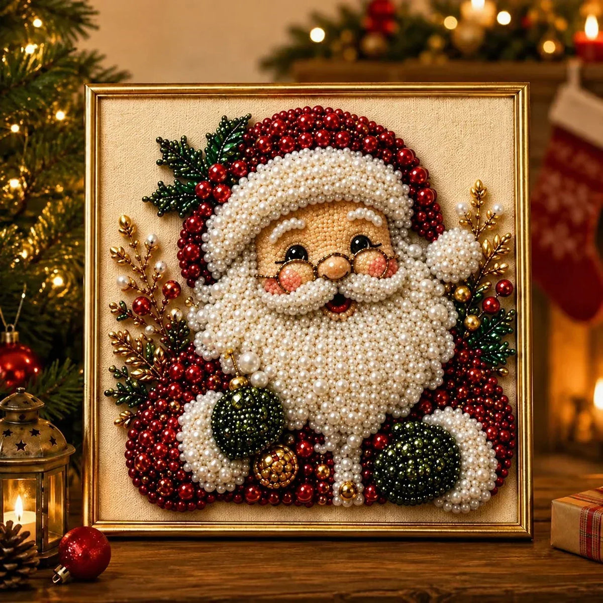 PearlCraft – Premium 3D Christmas Diamond Painting Kit – Pearl Santa / 12 in × 12 in