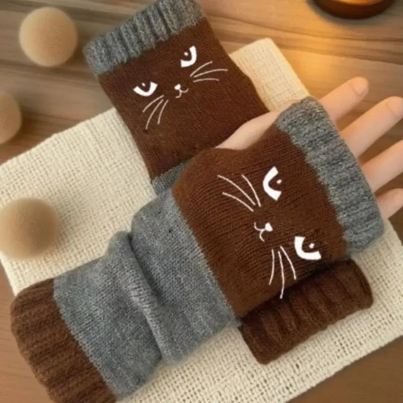 SnugglePaws – Stylish Fingerless Cat Gloves – Brown
