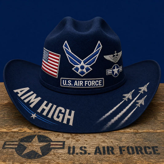 FreedomRidge – Aim High Air Force Western Hat – Classic / One Size Fits Most (Circumference 21 5/8"- Circumference 24 1/8")