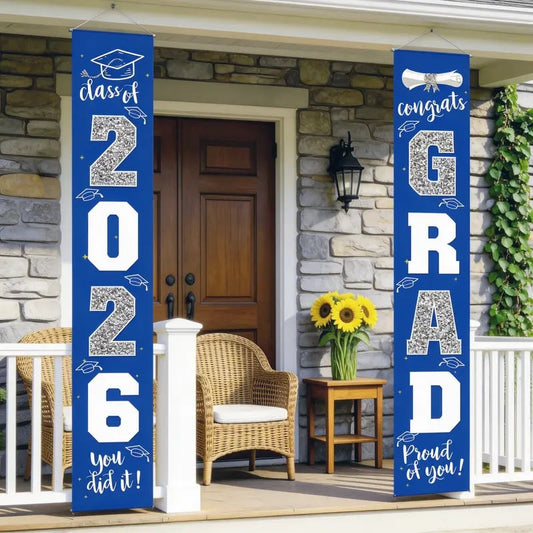 StageReady – Graduation Front Porch Banner – Blue & Silver / 11.8" x 70.87"