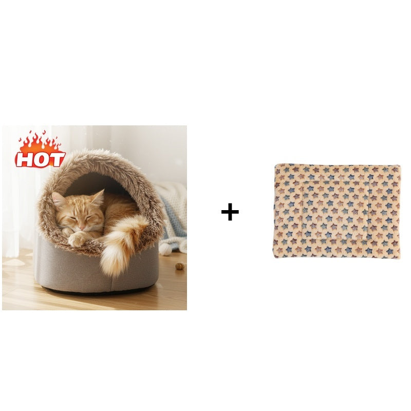 CozyPaws – Warm Retreat Pet Bed – Dark Gary+Cat bedding pad / M (0-11lb/0-5kg) / Buy 1