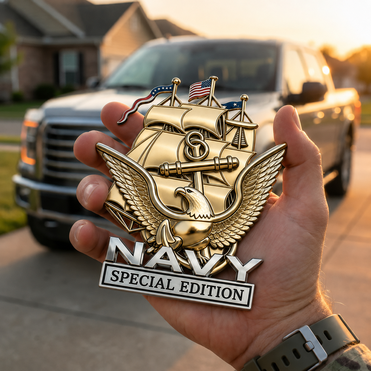 NavyHonor – Navy Veteran Metal Auto Emblem – Liberty Gold