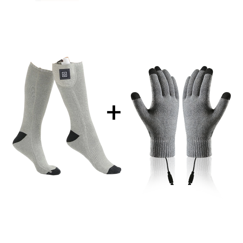 Adjustable Heating Socks with Long Battery Life – Gray / Adjust temperature (1 pair) / Heating Socks + Heated Gloves (Touch Screen Friendly)